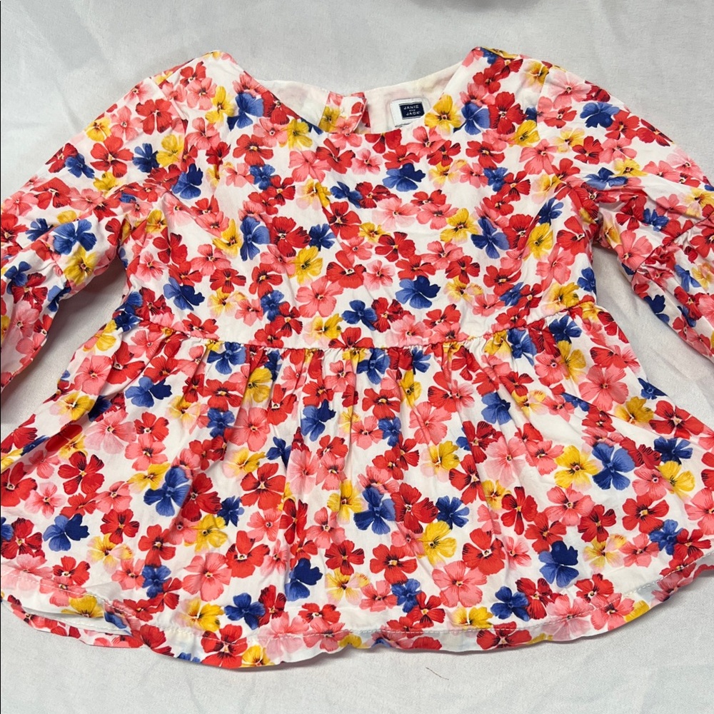Janie and Jack Floral Peplum Lined Top Pink, Blue, Yellow Size 4